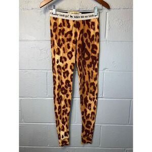 LAMB Gwen Stefani Leopard Print Thermal Waffle Knit Leggings Brown Tan Logo XS
